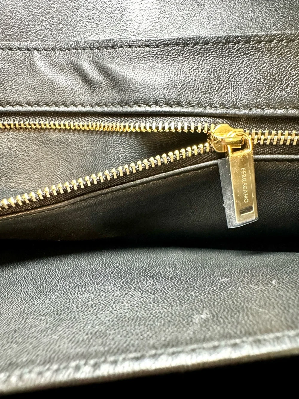 Ferragamo New Line Medium Black Leather Shoulder Bag W 2 Straps & Gold Accents